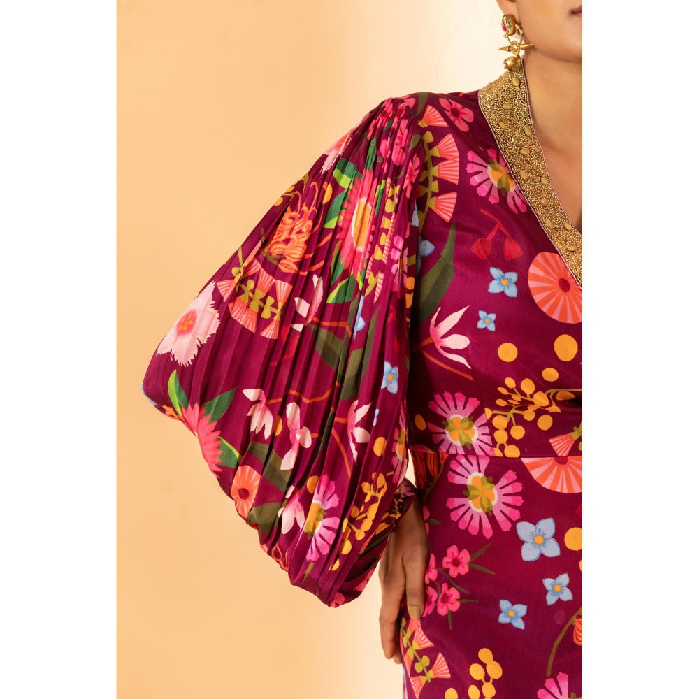 Sshilpa Samriya Wine Colour Hand Embroidered Maxi Dress