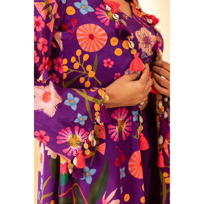 Sshilpa Samriya Purple Floral Printed Shrug with Bustier and Sharara (Set of 3)