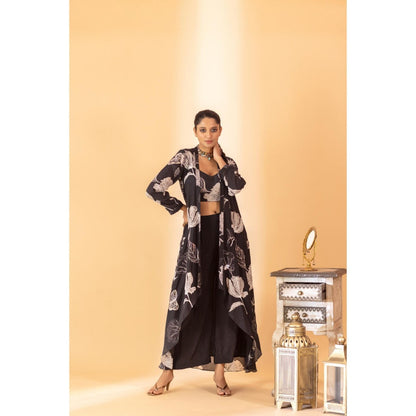 Sshilpa Samriya Black Floral Printed Shrug with Bustier and Palazzo (Set of 3)