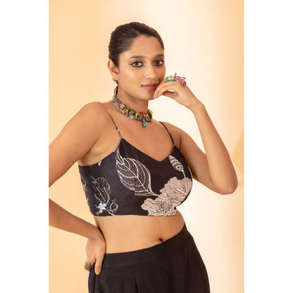 Sshilpa Samriya Black Floral Printed Shrug with Bustier and Palazzo (Set of 3)