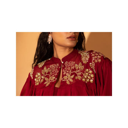 Sshilpa Samriya Maroon Jumpsuit with Embroidered Cape (Set of 2)