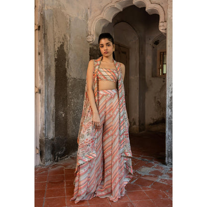 Sshilpa Samriya A Floral Print Hand Embroidered Cape with Bustier and Pant (Set of 3)