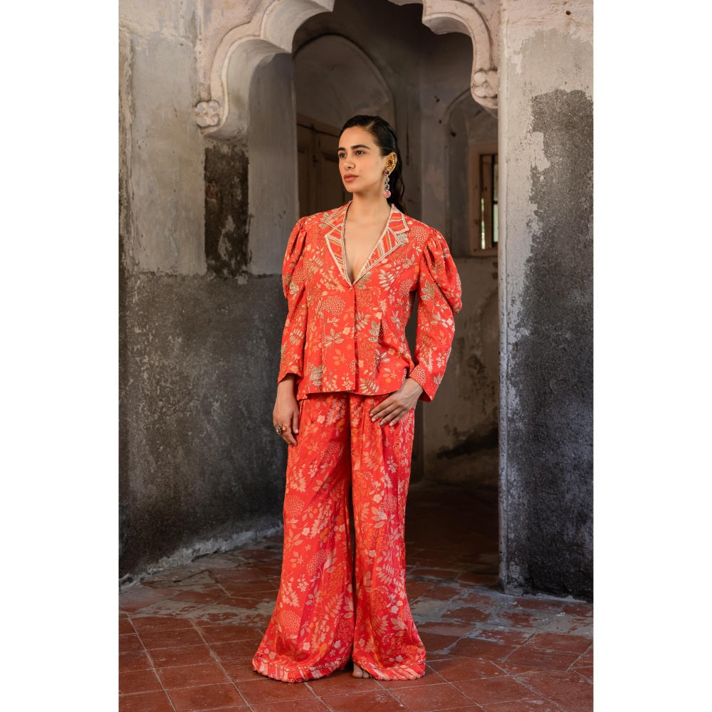 Sshilpa Samriya A Tomato Red Floral Print Co-ord (Set of 2)