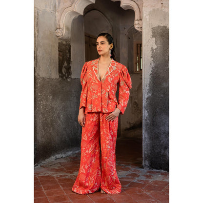 Sshilpa Samriya A Tomato Red Floral Print Co-ord (Set of 2)