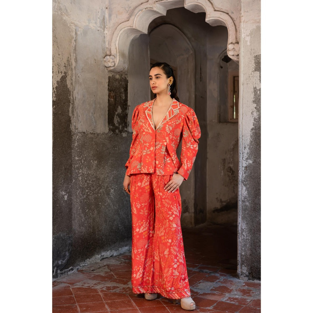 Sshilpa Samriya A Tomato Red Floral Print Co-ord (Set of 2)