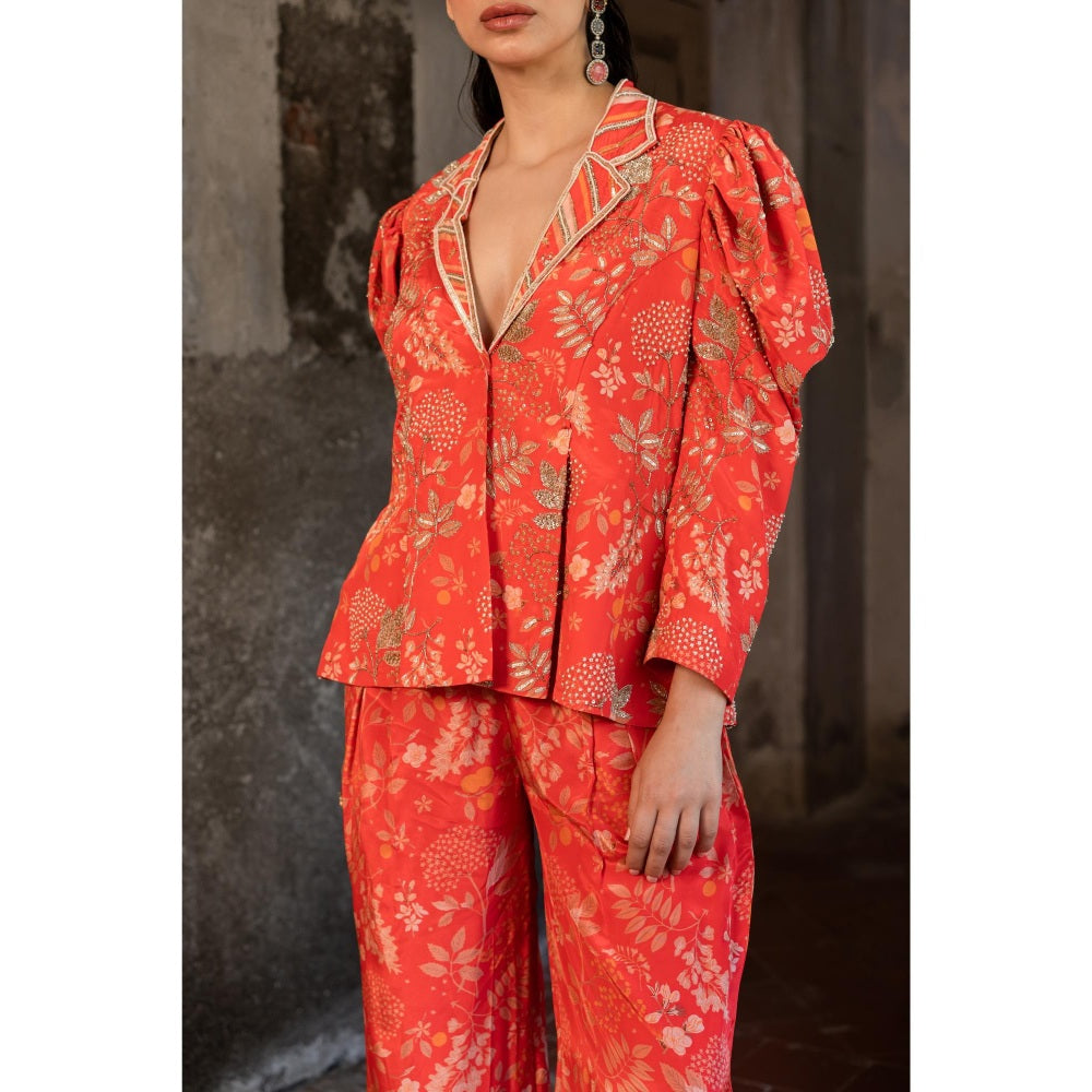Sshilpa Samriya A Tomato Red Floral Print Co-ord (Set of 2)