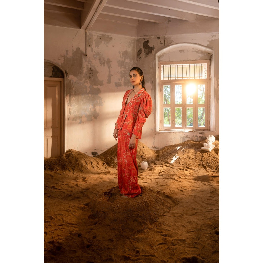 Sshilpa Samriya A Tomato Red Floral Print Co-ord (Set of 2)