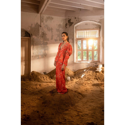 Sshilpa Samriya A Tomato Red Floral Print Co-ord (Set of 2)