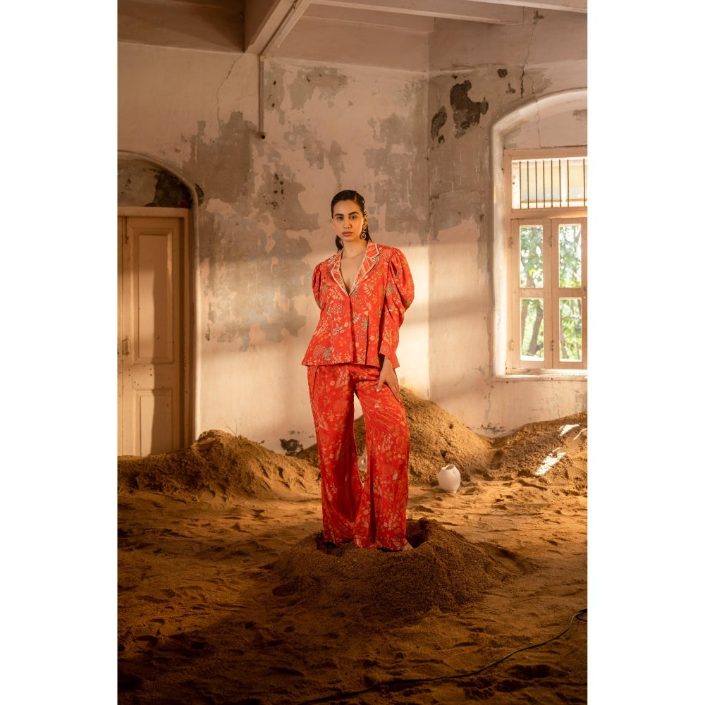 Sshilpa Samriya A Tomato Red Floral Print Co-ord (Set of 2)