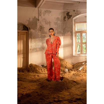 Sshilpa Samriya A Tomato Red Floral Print Co-ord (Set of 2)