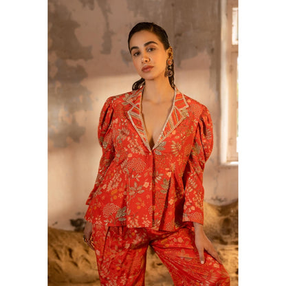 Sshilpa Samriya A Tomato Red Floral Print Co-ord (Set of 2)