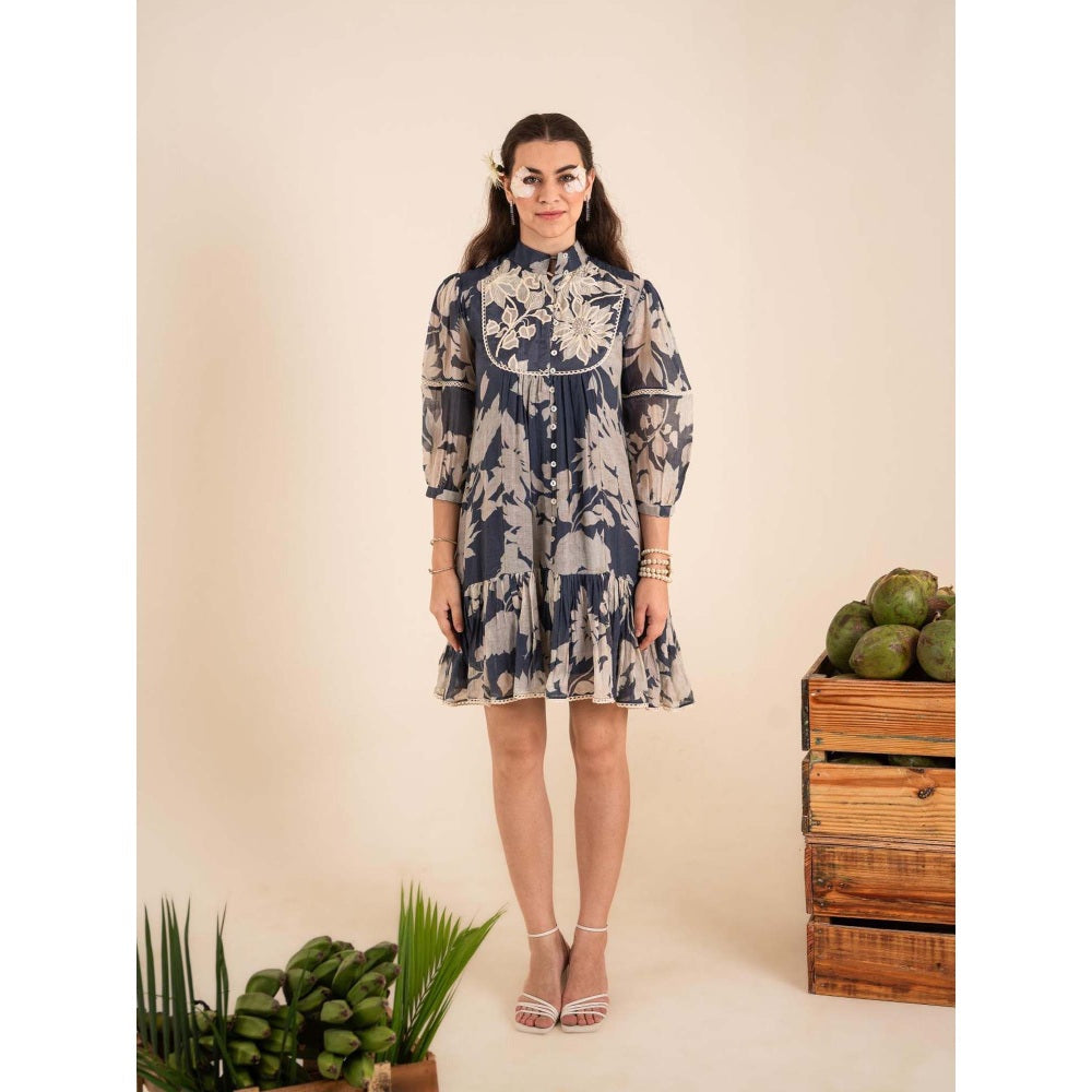 Sshilpa Samriya Indigo Blue Floral Print Mini Dress