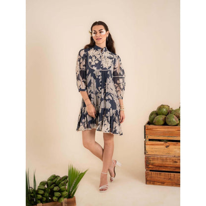 Sshilpa Samriya Indigo Blue Floral Print Mini Dress