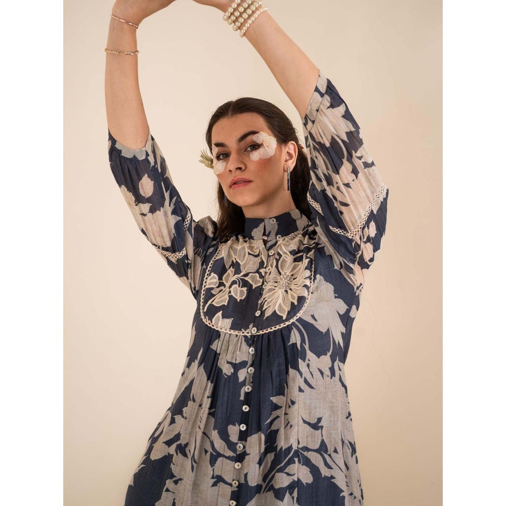 Sshilpa Samriya Indigo Blue Floral Print Mini Dress