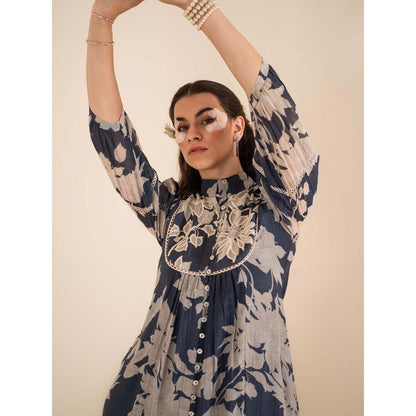 Sshilpa Samriya Indigo Blue Floral Print Mini Dress