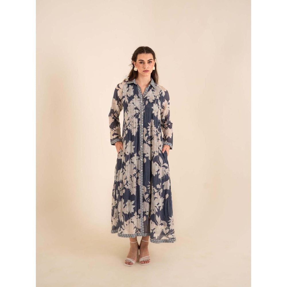 Sshilpa Samriya Indigo Blue Floral Print Maxi Dress