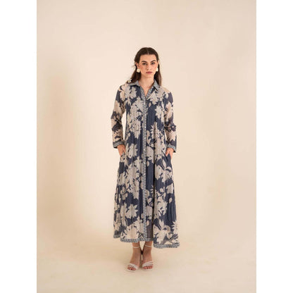 Sshilpa Samriya Indigo Blue Floral Print Maxi Dress