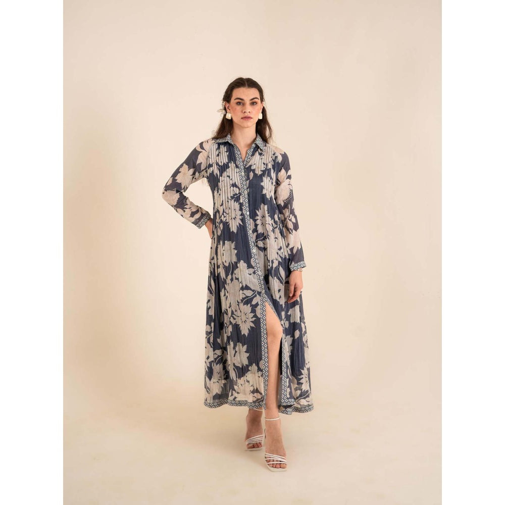 Sshilpa Samriya Indigo Blue Floral Print Maxi Dress