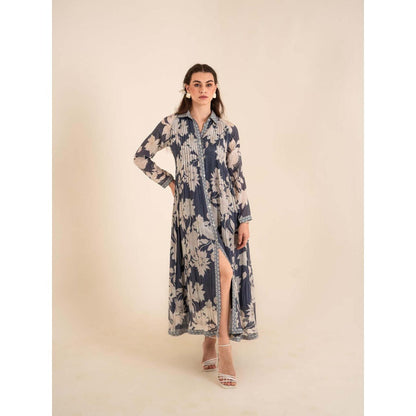 Sshilpa Samriya Indigo Blue Floral Print Maxi Dress