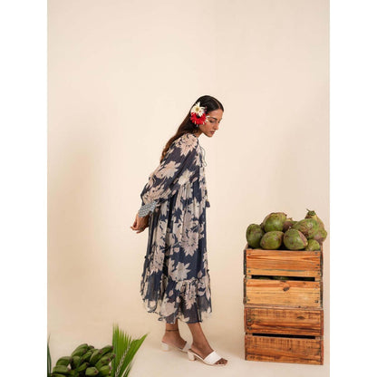 Sshilpa Samriya Indigo Blue Floral Print Midi Dress