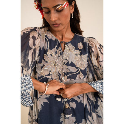 Sshilpa Samriya Indigo Blue Floral Print Midi Dress