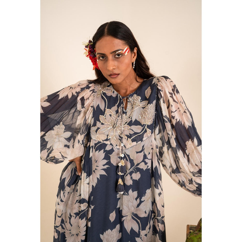 Sshilpa Samriya Indigo Blue Floral Print Midi Dress