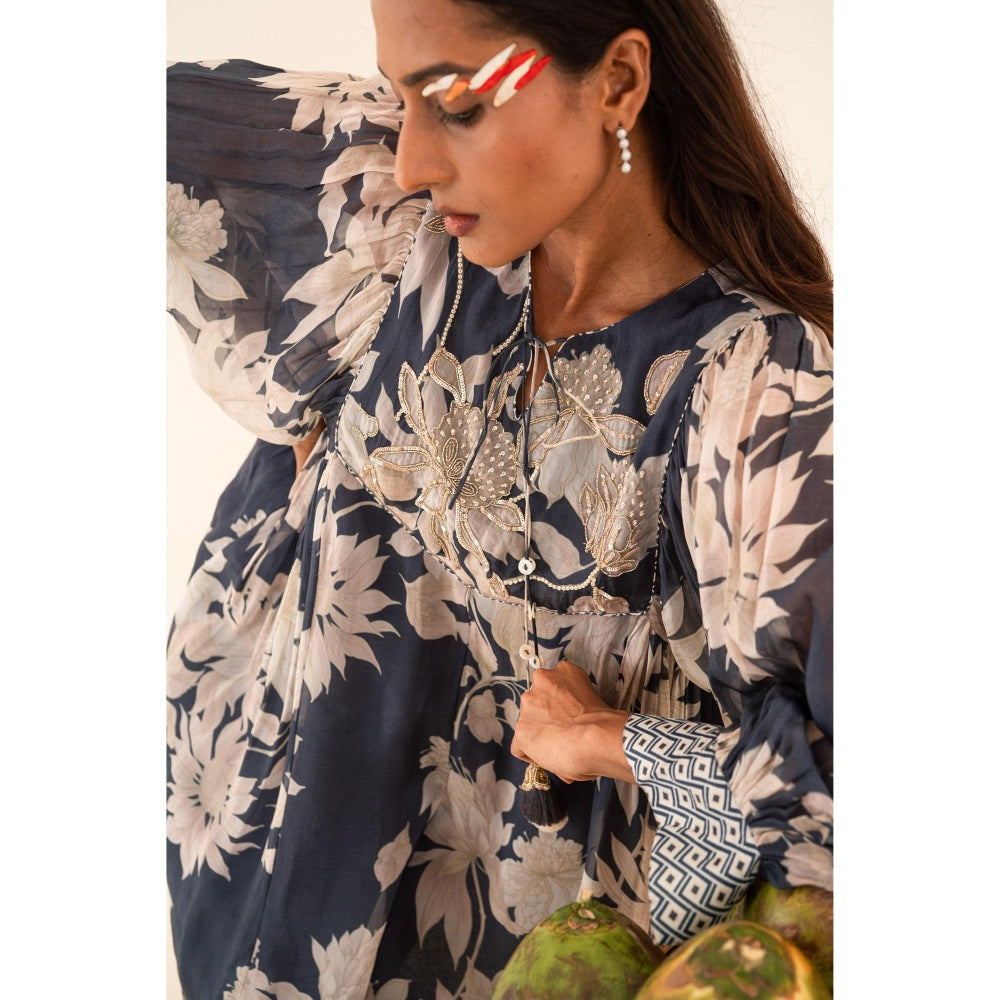 Sshilpa Samriya Indigo Blue Floral Print Midi Dress