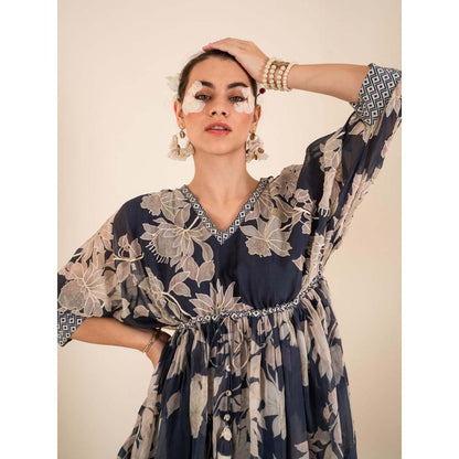 Sshilpa Samriya Indigo Blue Floral Print V Neck Mini Dress