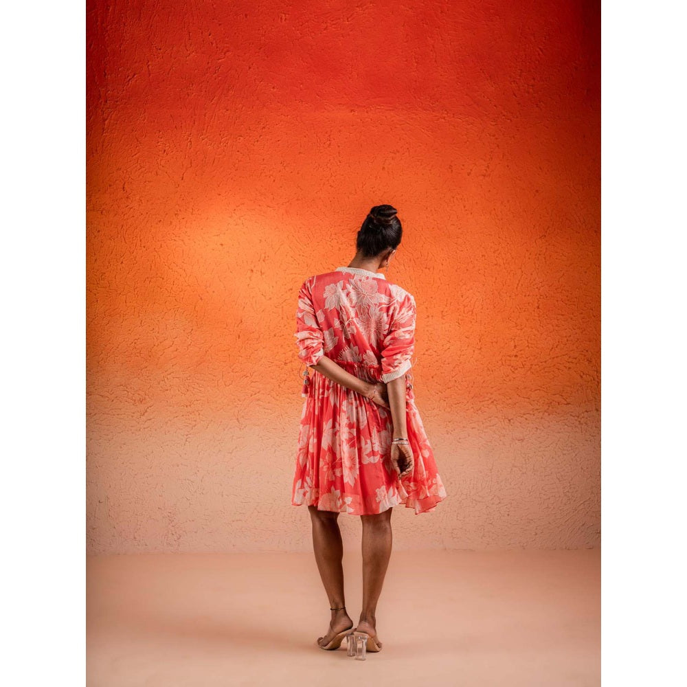 Sshilpa Samriya Georgia Peach Floral V Neck Mini Dress