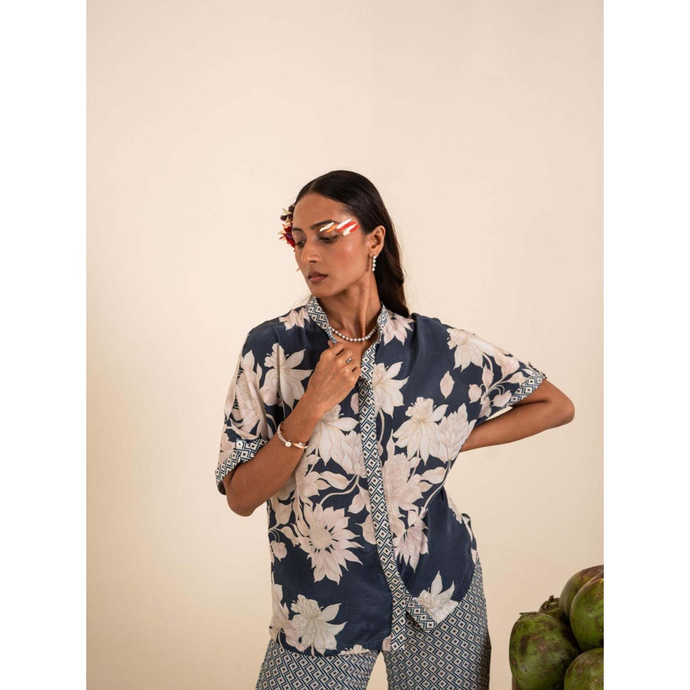 Sshilpa Samriya Indigo Blue Floral Print Co-Ord (Set of 2)