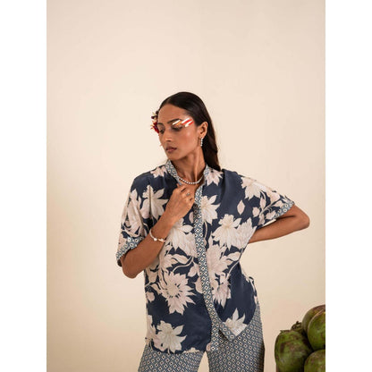 Sshilpa Samriya Indigo Blue Floral Print Co-Ord (Set of 2)