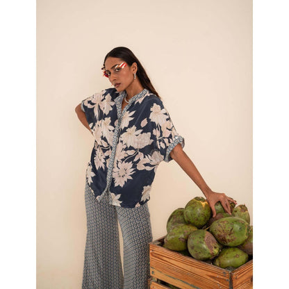 Sshilpa Samriya Indigo Blue Floral Print Co-Ord (Set of 2)