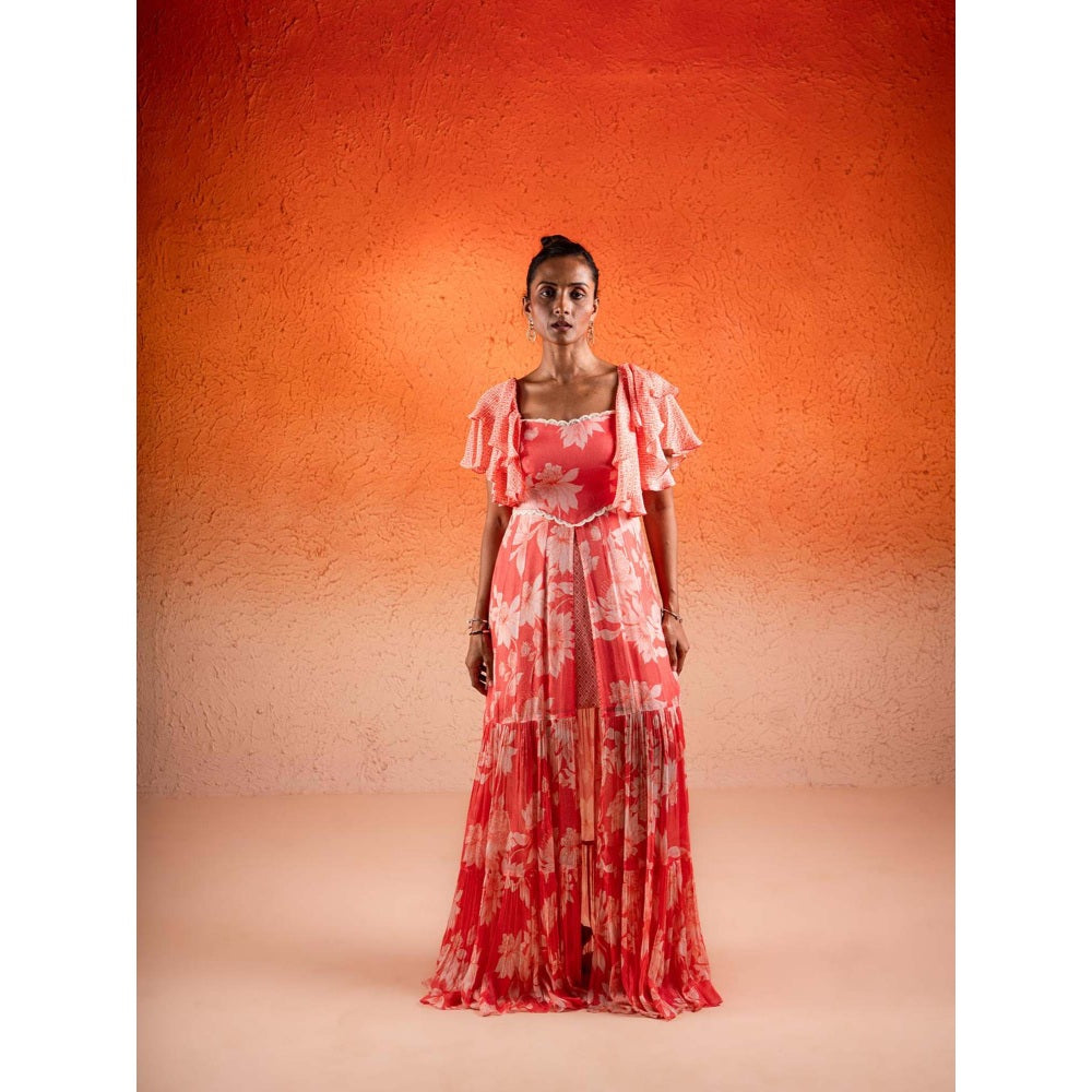 Sshilpa Samriya Georgia Peach Floral Print Maxi Dress