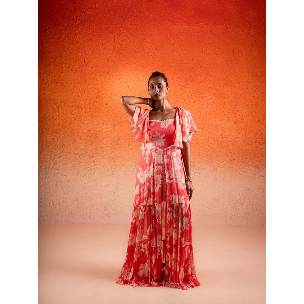 Sshilpa Samriya Georgia Peach Floral Print Maxi Dress