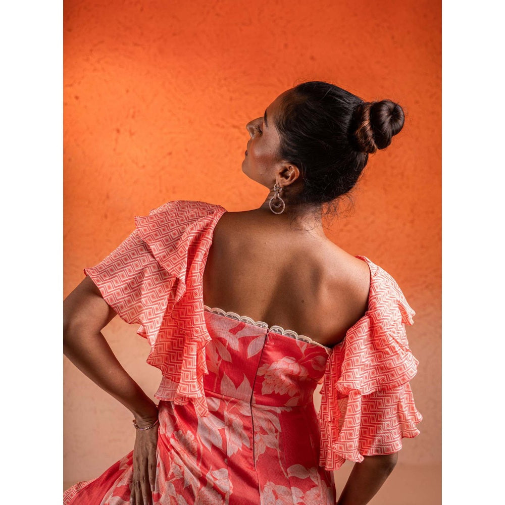 Sshilpa Samriya Georgia Peach Floral Print Maxi Dress