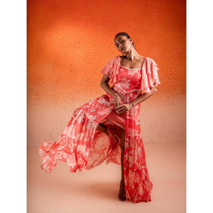 Sshilpa Samriya Georgia Peach Floral Print Maxi Dress
