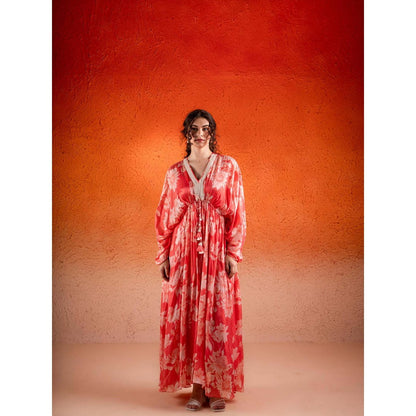 Sshilpa Samriya Georgia Red Floral Print Kaftan with Inner (Set of 2)