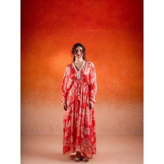 Sshilpa Samriya Georgia Red Floral Print Kaftan with Inner (Set of 2)