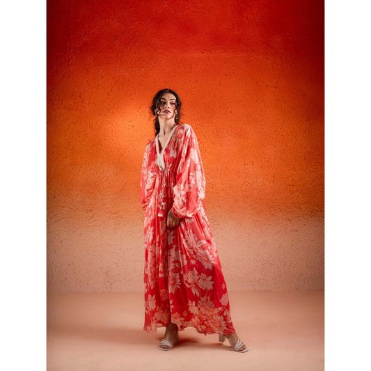 Sshilpa Samriya Georgia Red Floral Print Kaftan with Inner (Set of 2)