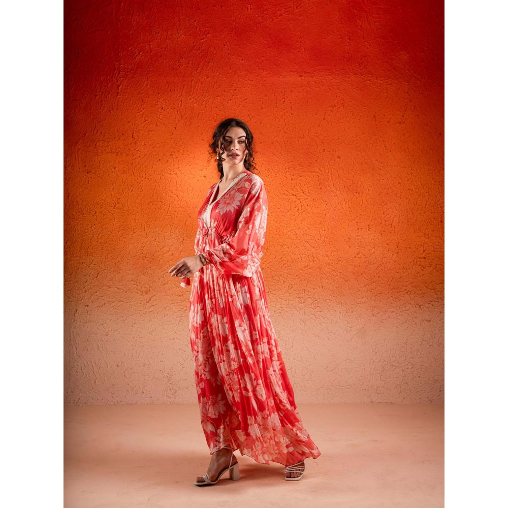 Sshilpa Samriya Georgia Red Floral Print Kaftan with Inner (Set of 2)