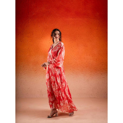 Sshilpa Samriya Georgia Red Floral Print Kaftan with Inner (Set of 2)