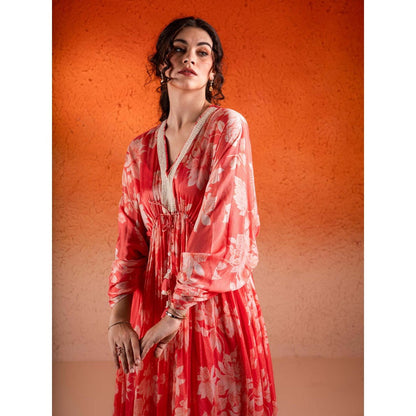 Sshilpa Samriya Georgia Red Floral Print Kaftan with Inner (Set of 2)