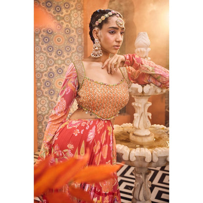 Sshilpa Samriya Red Layered Printed Embroidered Maxi Dress