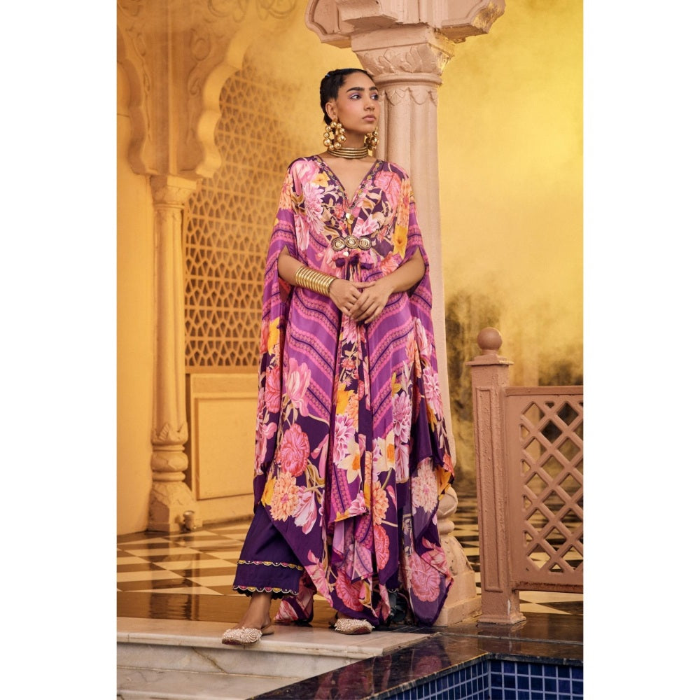Sshilpa Samriya Purple Embroidered Floral Print Kaftan with Pant (Set of 2)