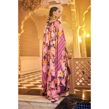 Sshilpa Samriya Purple Embroidered Floral Print Kaftan with Pant (Set of 2)