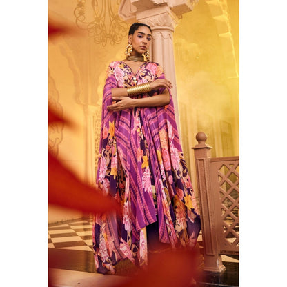 Sshilpa Samriya Purple Embroidered Floral Print Kaftan with Pant (Set of 2)
