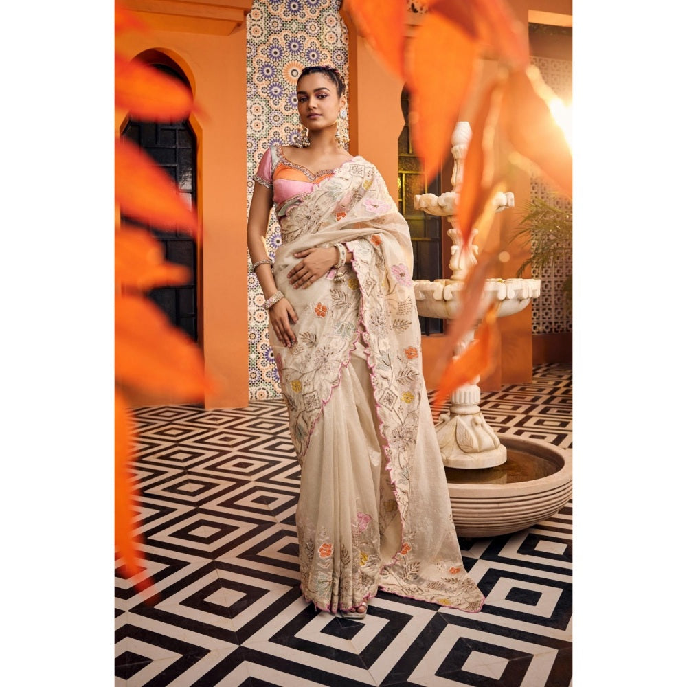 Sshilpa Samriya Tissue Embroidered Saree with Stitched Blouse and Petticoat