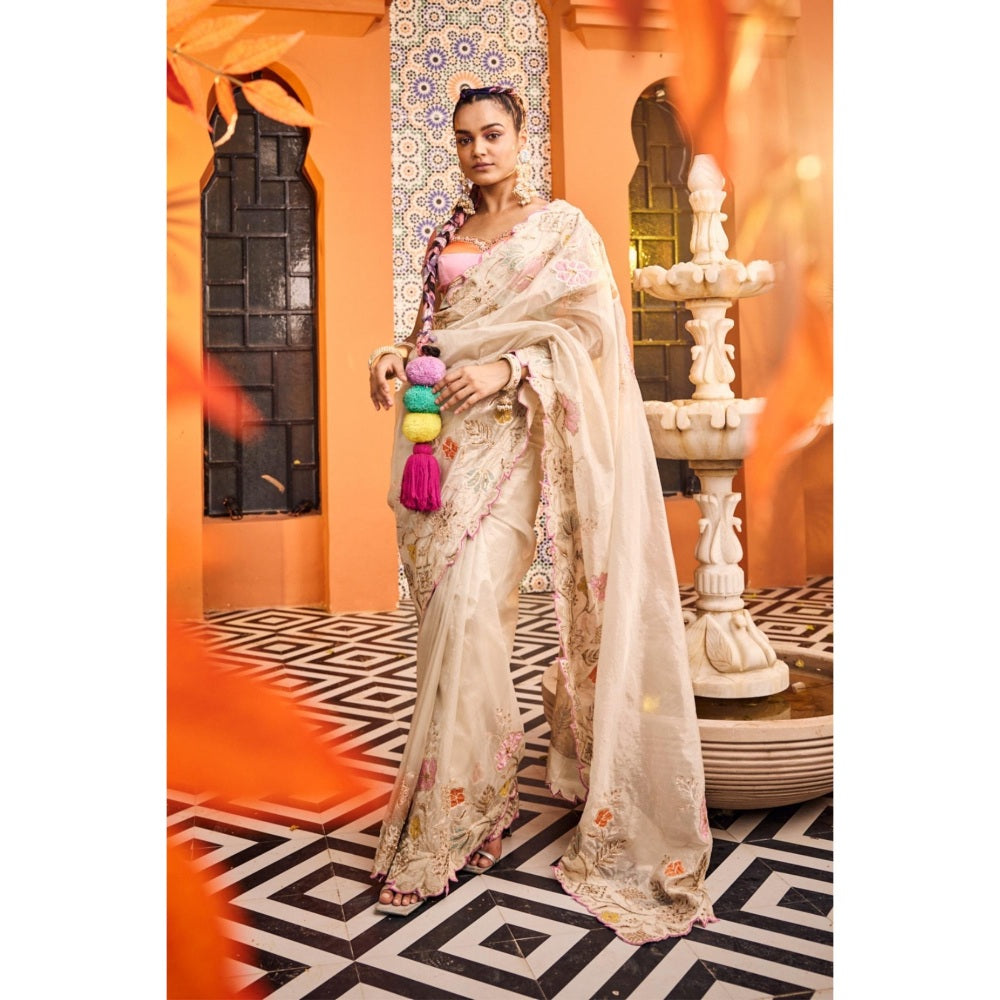 Sshilpa Samriya Tissue Embroidered Saree with Stitched Blouse and Petticoat