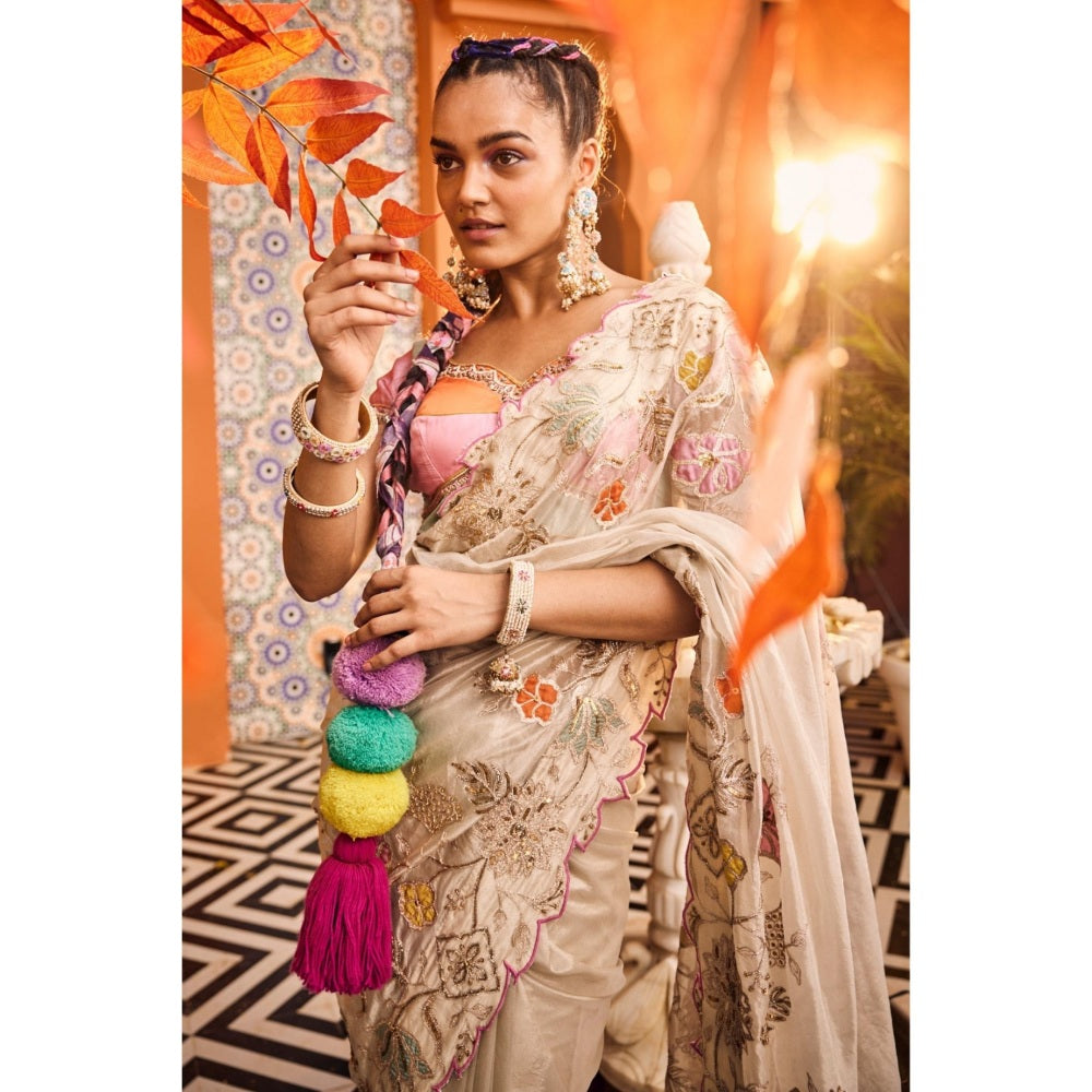 Sshilpa Samriya Tissue Embroidered Saree with Stitched Blouse and Petticoat