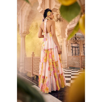 Sshilpa Samriya Multicolor Layered Embroidered Halter Neck Maxi Dress